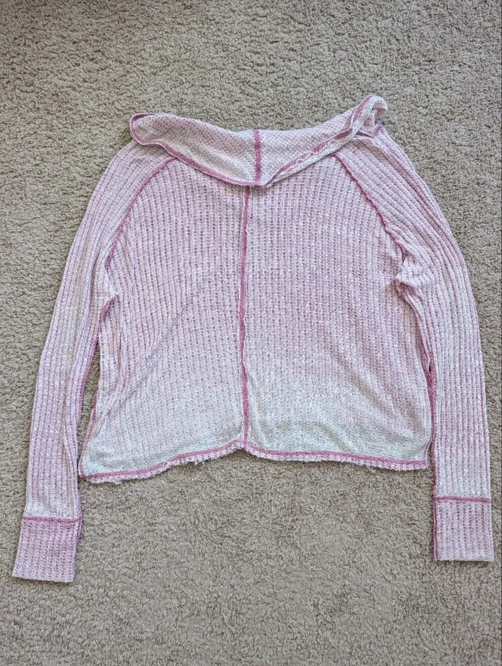 Free People Wildcat Washed Mauve Pink Boho Thermal Long Sleeve Top Size Large